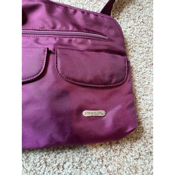 Travelon Anti-Theft Classic Crossbody bag/purse, Purple canvas; - Picture 2 of 15